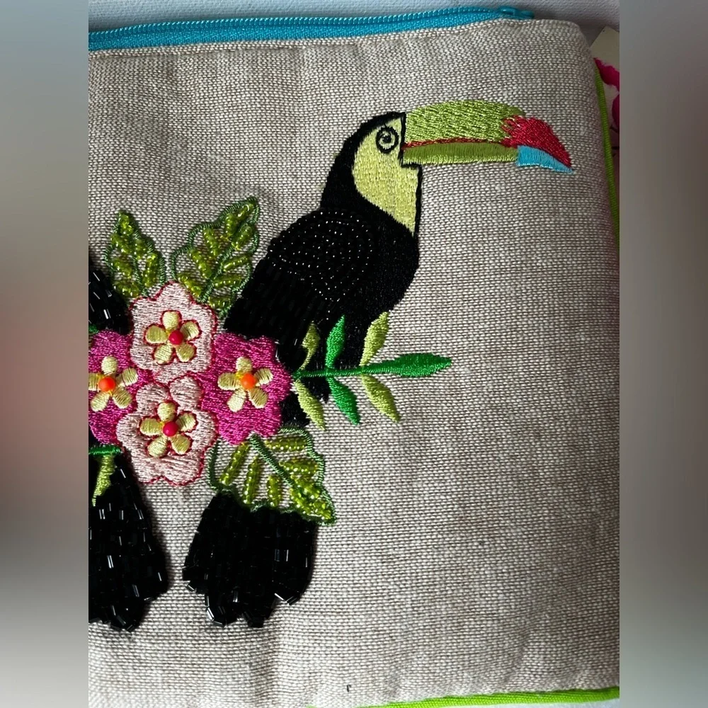 Antik Kraft Colorful Toucan Embroidered Pouch,cosmetic bag